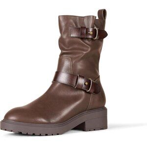 Women's Dark Brown Essentials Mid Calf Cropped Biker Boots for Casual Style